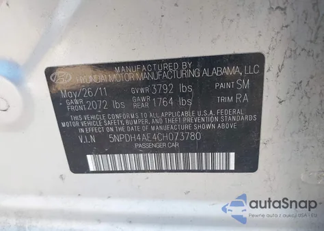 2012 Hyundai Elantra Gls из США, поврежденный, VIN 5NPDH4AE4CH073780